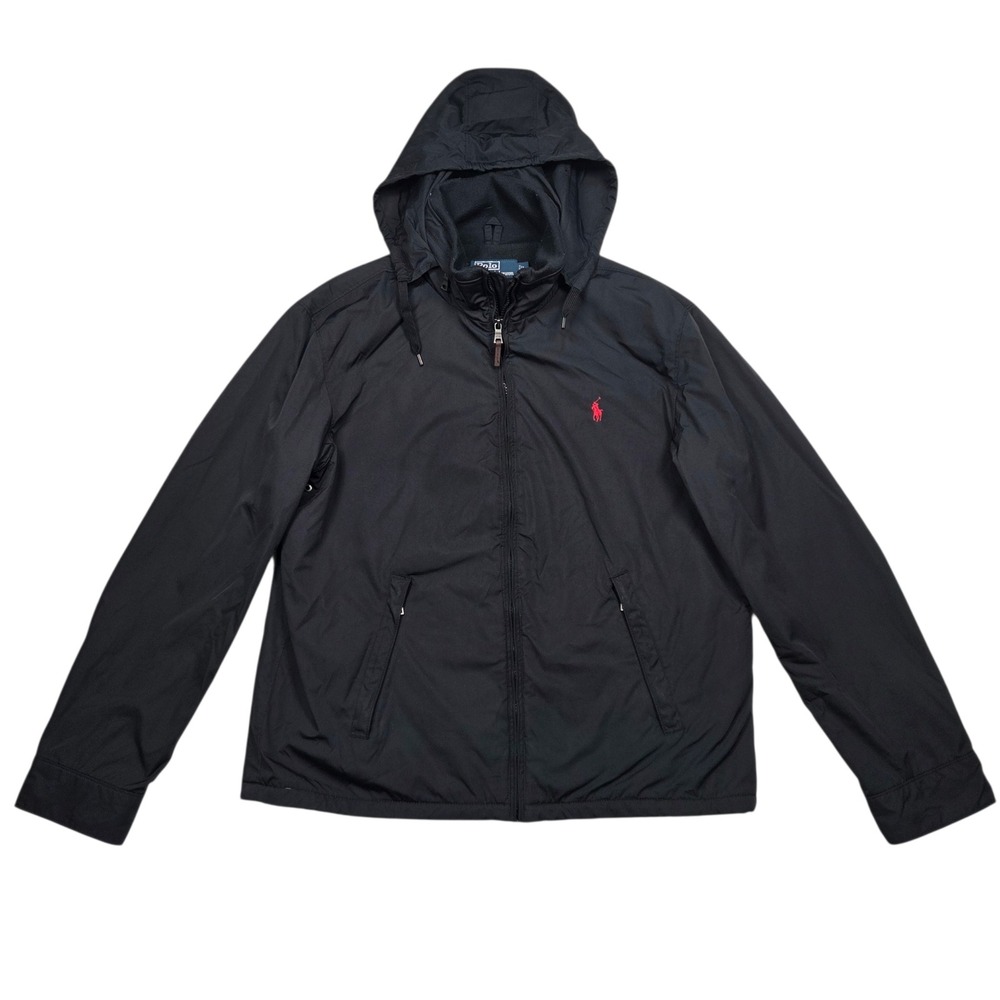 Vtg Polo Ralph Lauren Jacket Fleece Lined Mens Large Black Removeable Hooded